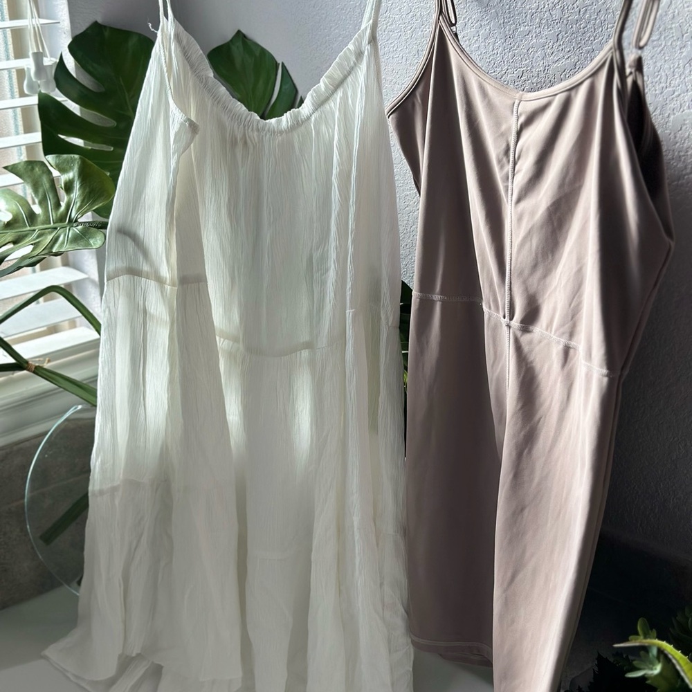 Salty Lemon White swim cover and Taupe bodysuit Set EUC SZ L